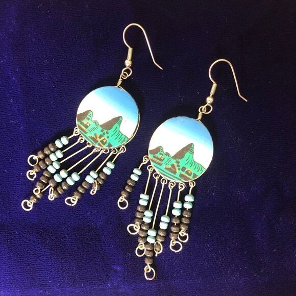 Wooden Southwestern Dangle Earrings - Picture 1 of 4